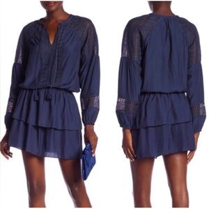 NWOT!! Ramy Brook Winnie Navy Blue Long Sleeve Dress with Lace Detail Size Small